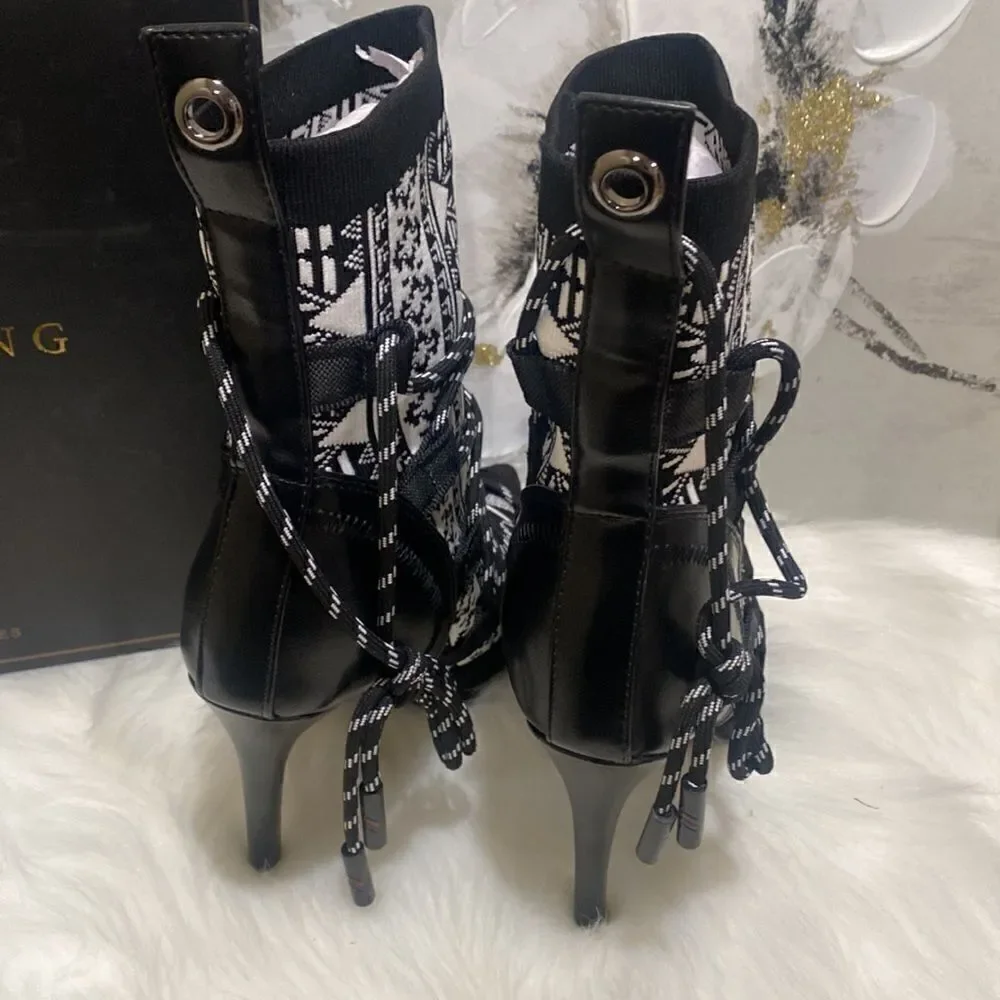 Stiletto Bootie Size 7.5 - Color- Black- White